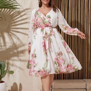 White floral, long sleeve dress